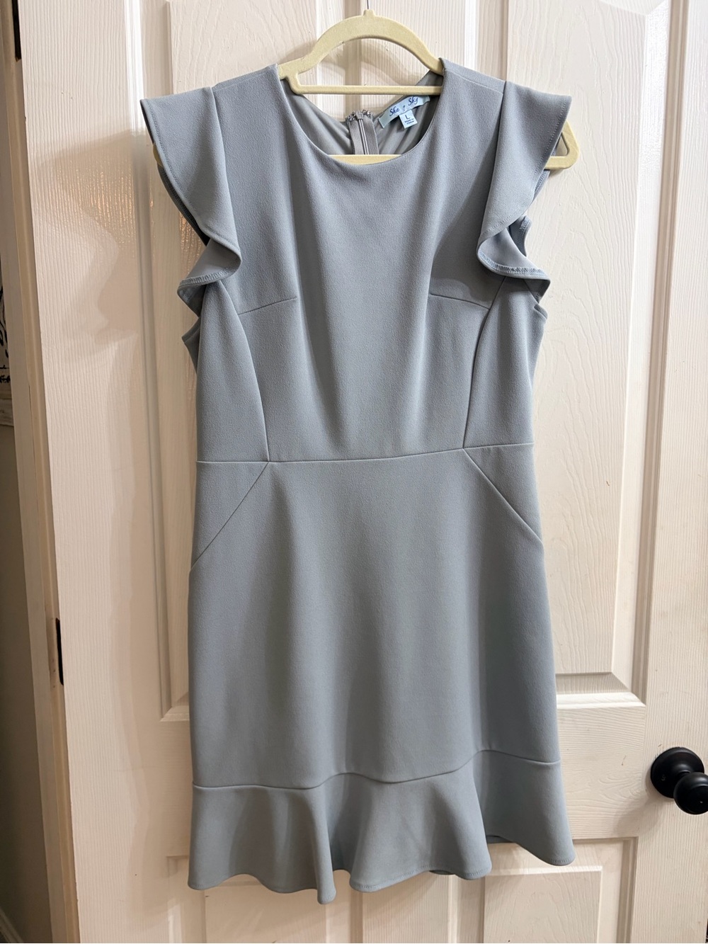 She and Sky Powder Blue Ruffle Sleeve Midi Dress